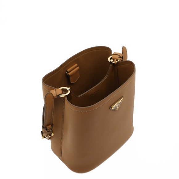 Prada Bucket Shoulder Bag Brown Leather 1BB080 New